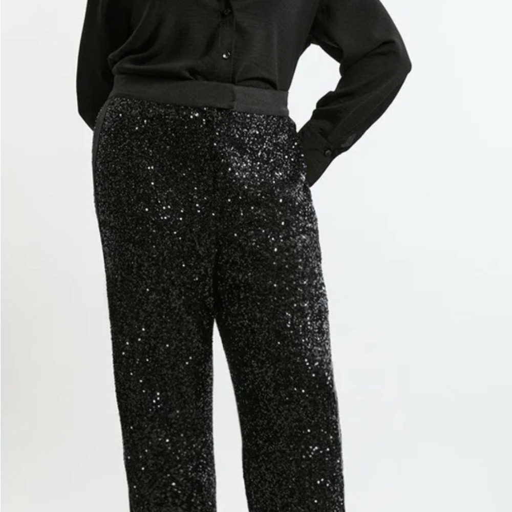 Karen Kane- Wide Leg Sequin Black Pants